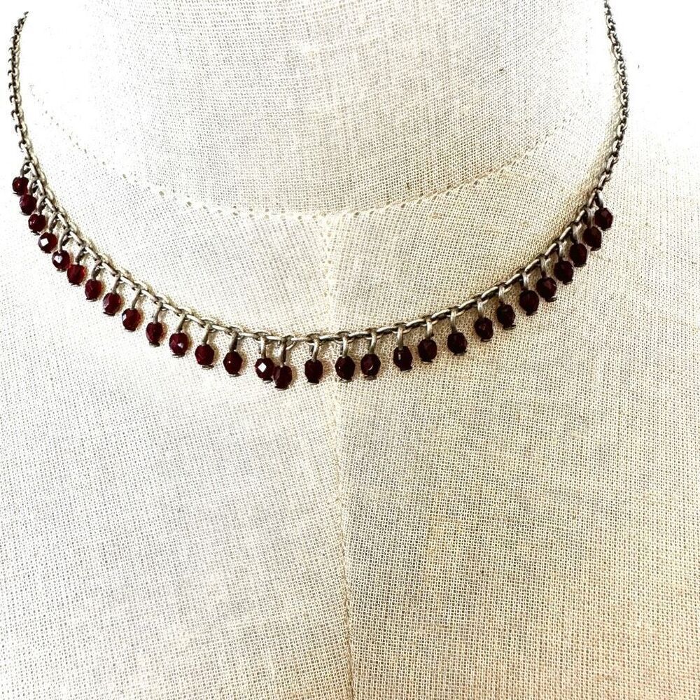 New York And Company Silver Tone And Red Dainty Beaded Necklace 15$
